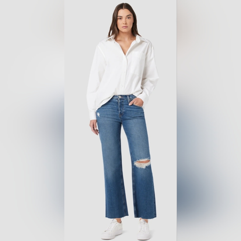Hudson Rosie High-Rise Wide Leg Ankle Distressed Raw Hem Jeans: Color-Uptown: 29